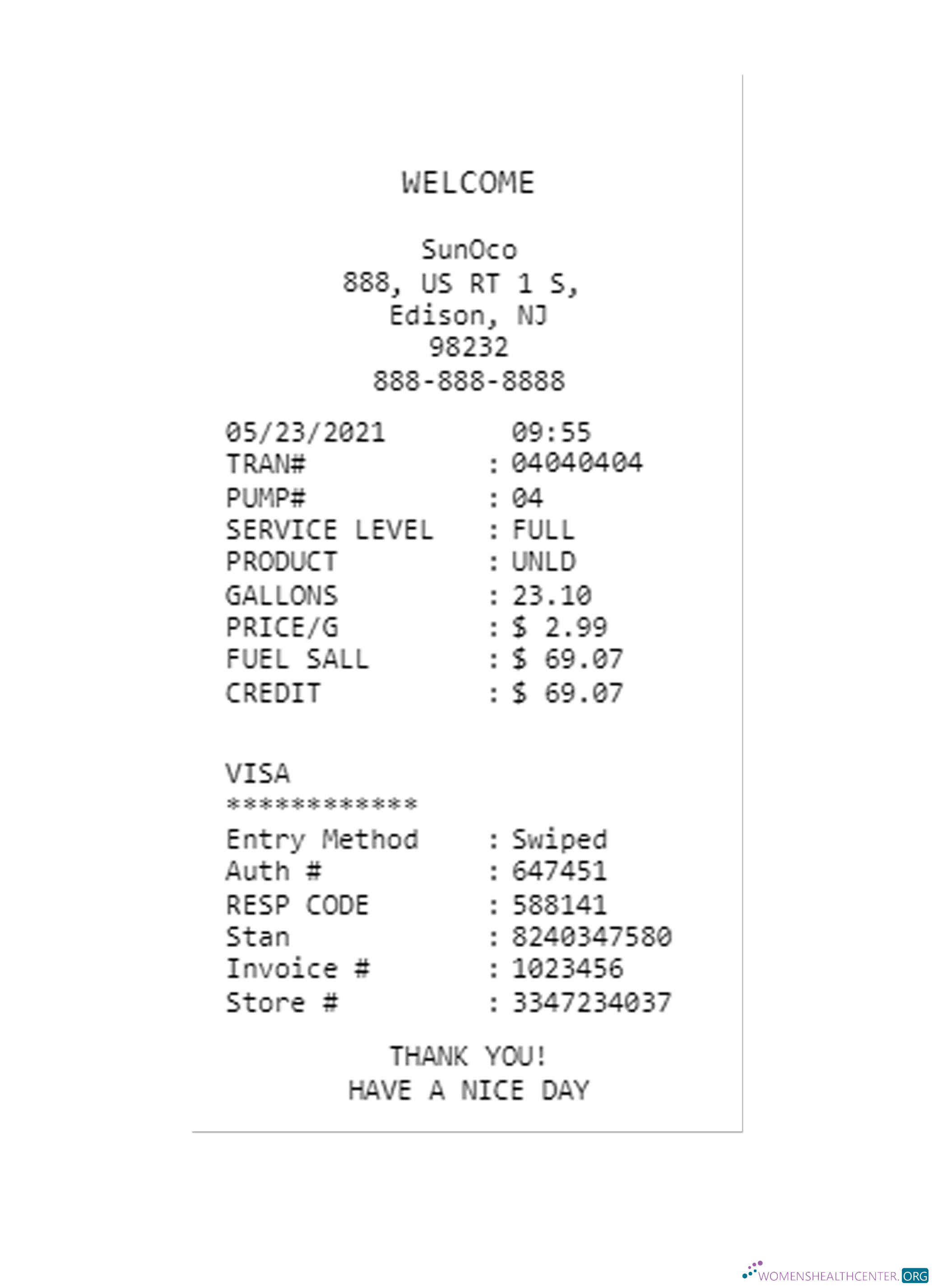 Download SUN0CO receipt Photoshop template